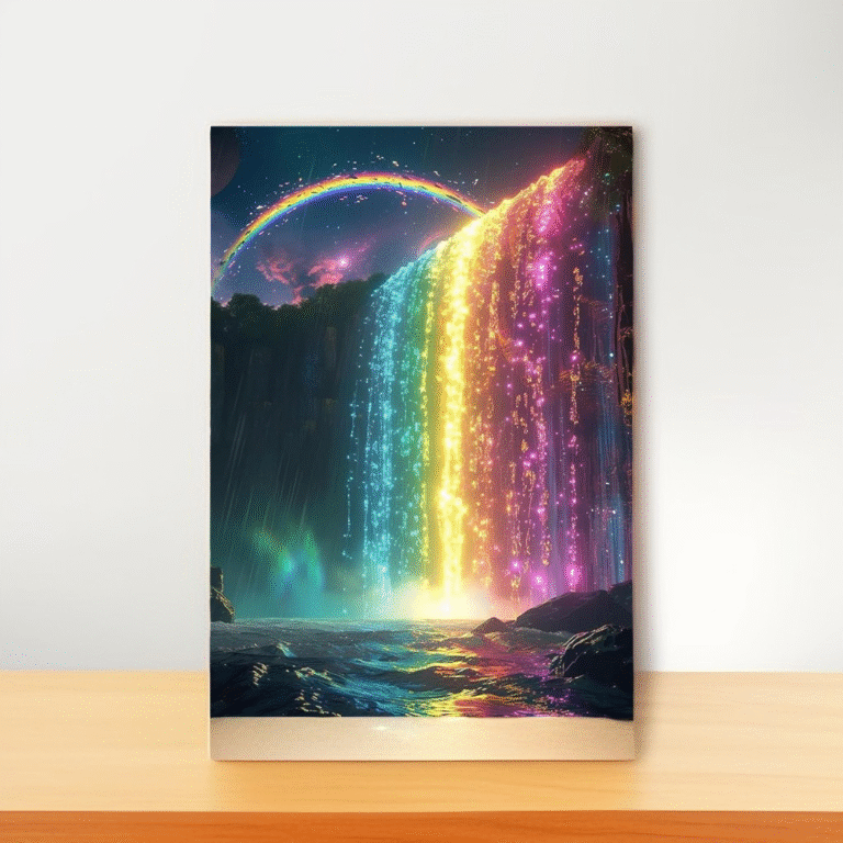 Moonlight Waterfall Cross Stitch Kit – Rainbow Landscape for Beginners & Adults